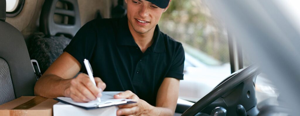 WHG Lincoln Delivery driver signing for parcel